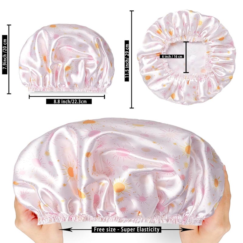 CHFONG 4 PCS Shower Cap for Women, Elastic and Reusable Bath Caps, Double Layers Shower Caps Reusable Waterproof, Bathing Shower Caps, Environmental Bath Hair Protection Cap - Ginkgo Leaf - Image 3